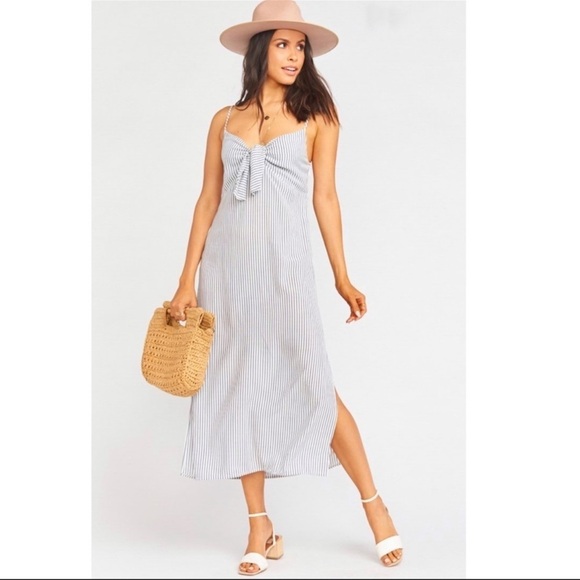 Show Me Your MuMu Midi Dress NWT XL Blue White Stripe - Picture 1 of 7